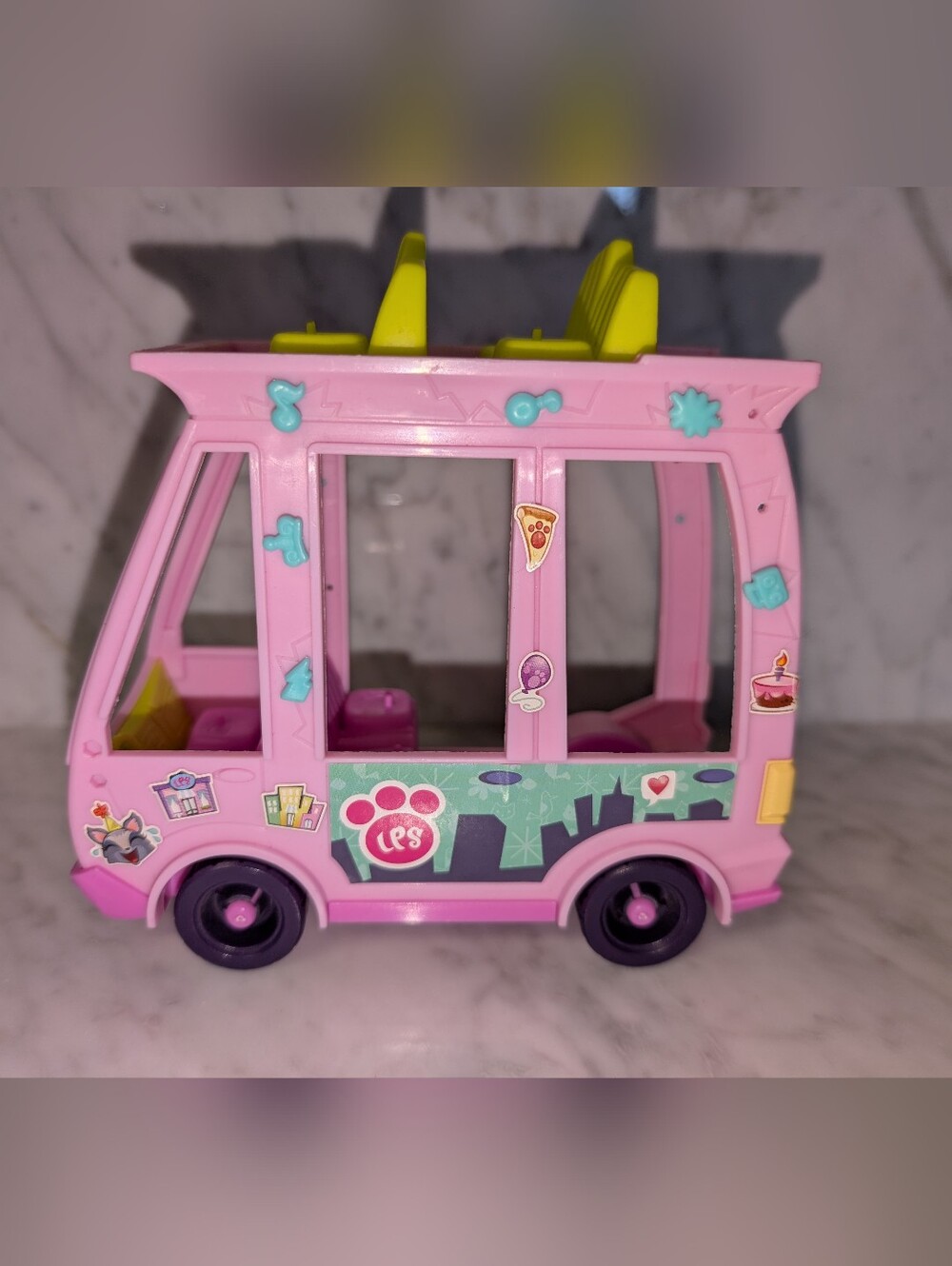 🐾 LPS Littlest Pet Shop 2015 Pets In The City Pink Yellow Double Decker Bus Van
